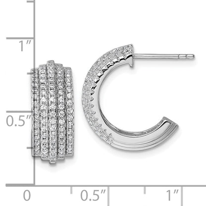Sterling Silver Rhodium-Plated 5 Row Post J-Hoop Earrings