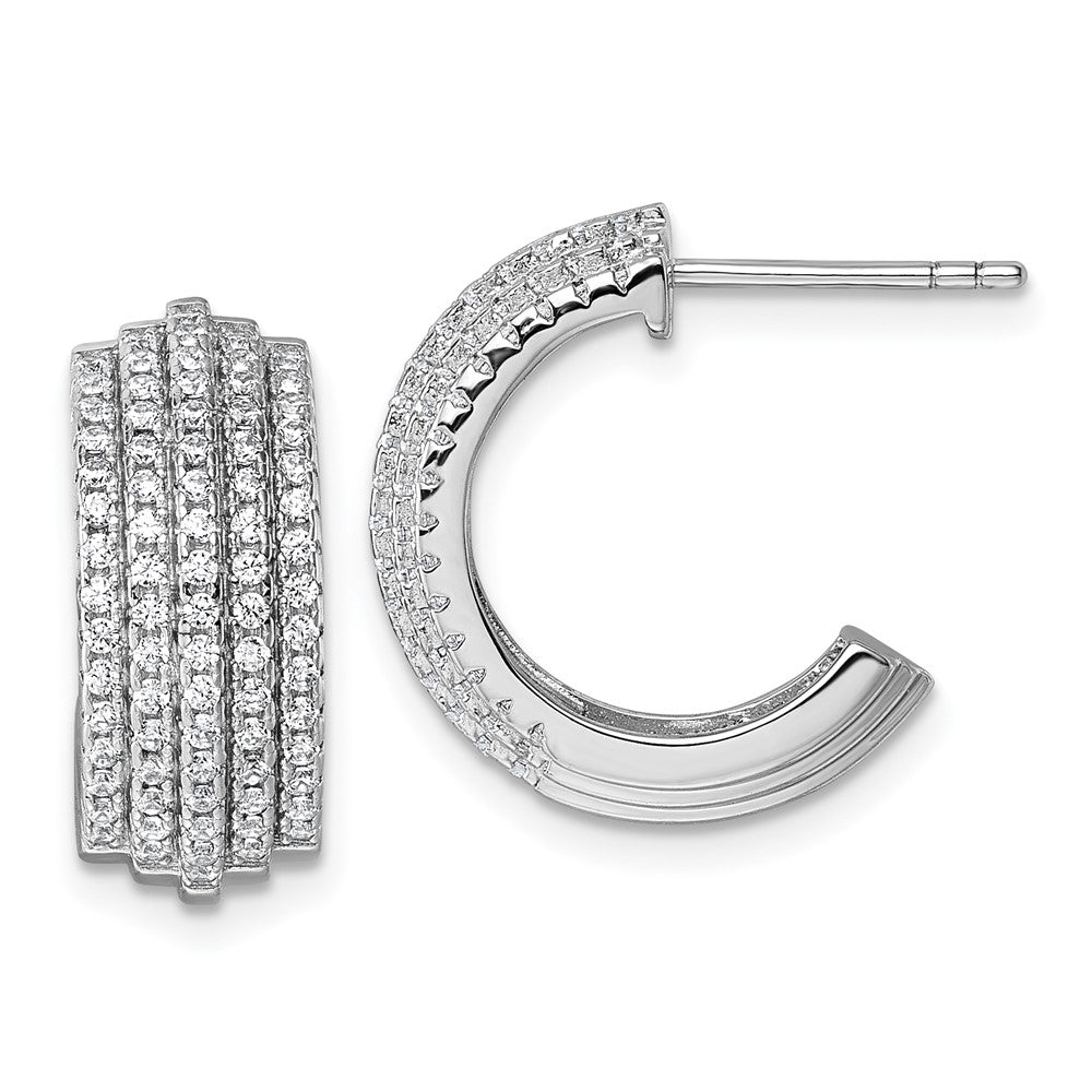 Sterling Silver Rhodium-Plated 5 Row Post J-Hoop Earrings