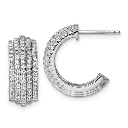 Sterling Silver Rhodium-Plated 5 Row Post J-Hoop Earrings