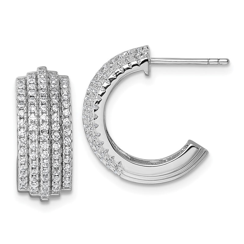 Sterling Silver Rhodium-Plated 5 Row Post J-Hoop Earrings