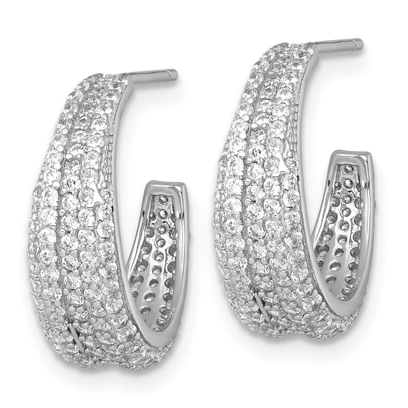 Sterling Silver Rhodium Plated Tapered Pave CZ Post C-Hoop Earrings