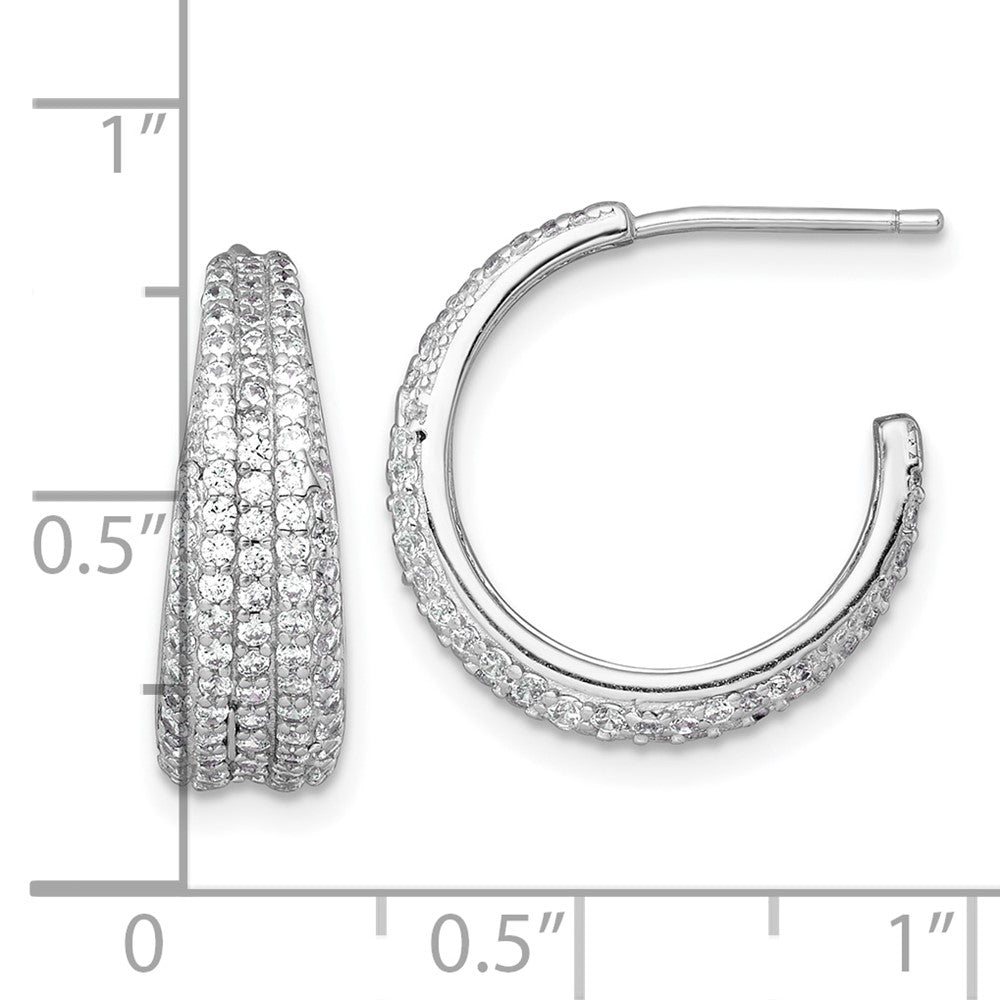 Sterling Silver Rhodium Plated Tapered Pave CZ Post C-Hoop Earrings