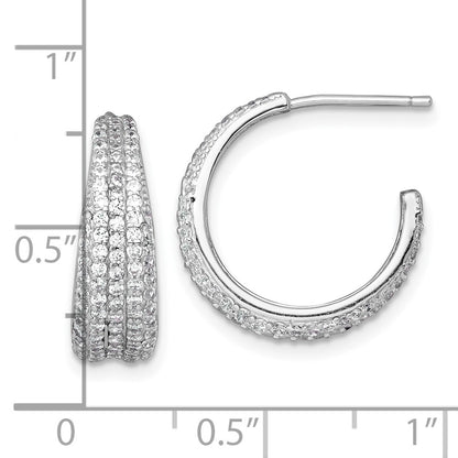 Sterling Silver Rhodium Plated Tapered Pave CZ Post C-Hoop Earrings