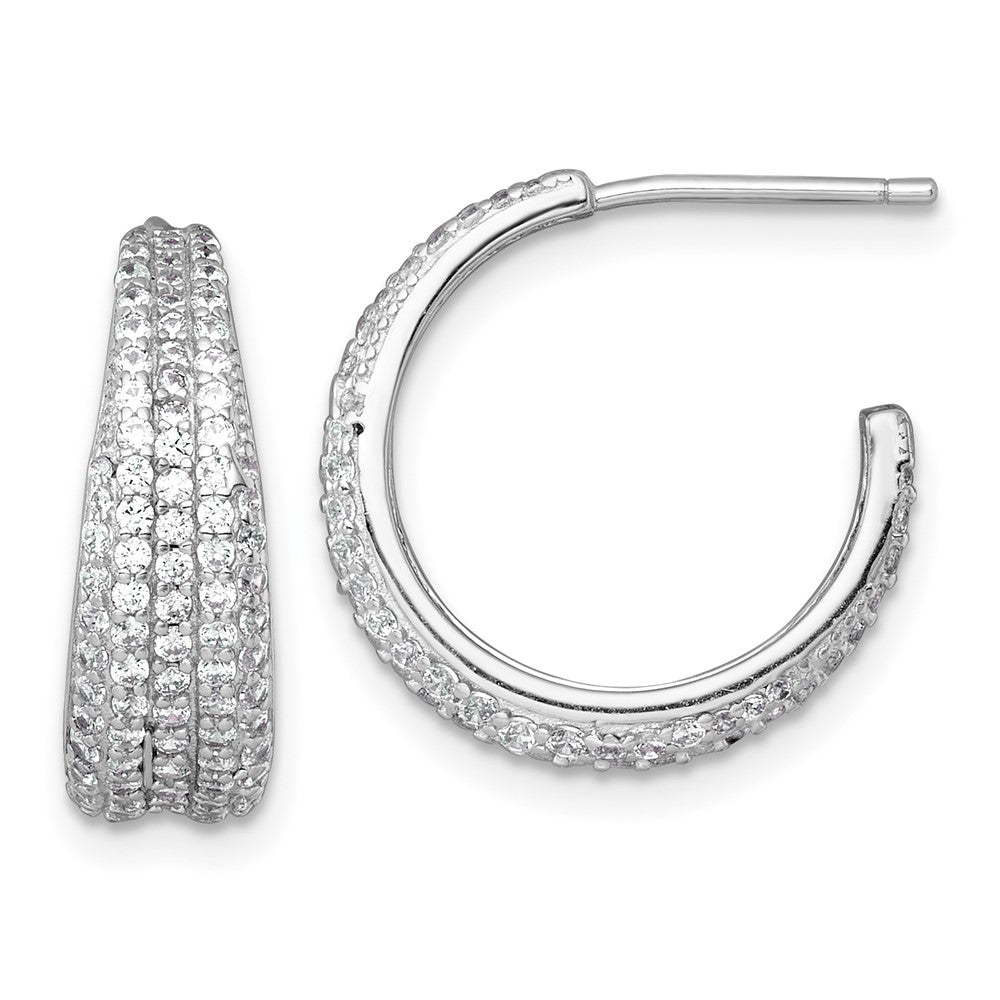 Sterling Silver Rhodium Plated Tapered Pave CZ Post C-Hoop Earrings
