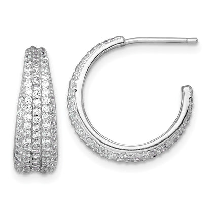 Sterling Silver Rhodium Plated Tapered Pave CZ Post C-Hoop Earrings