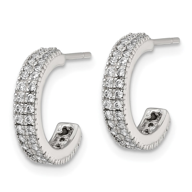 Sterling Silver Polished 3.2mm CZ Post C-Hoop Earrings