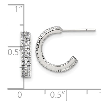 Sterling Silver Polished 3.2mm CZ Post C-Hoop Earrings