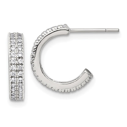 Sterling Silver Polished 3.2mm CZ Post C-Hoop Earrings