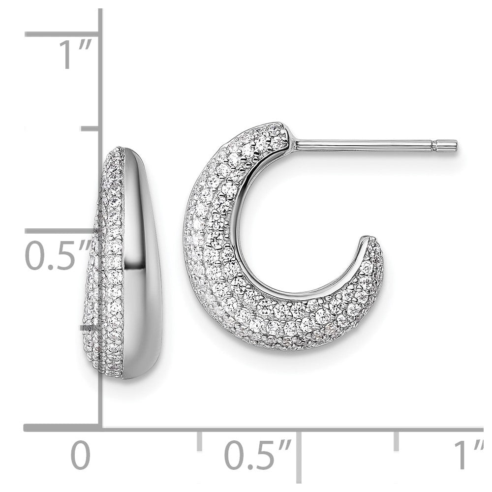 Sterling Silver Rhodium-Plated CZ Textured Post J-Hoop Earrings