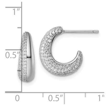 Sterling Silver Rhodium-Plated CZ Textured Post J-Hoop Earrings