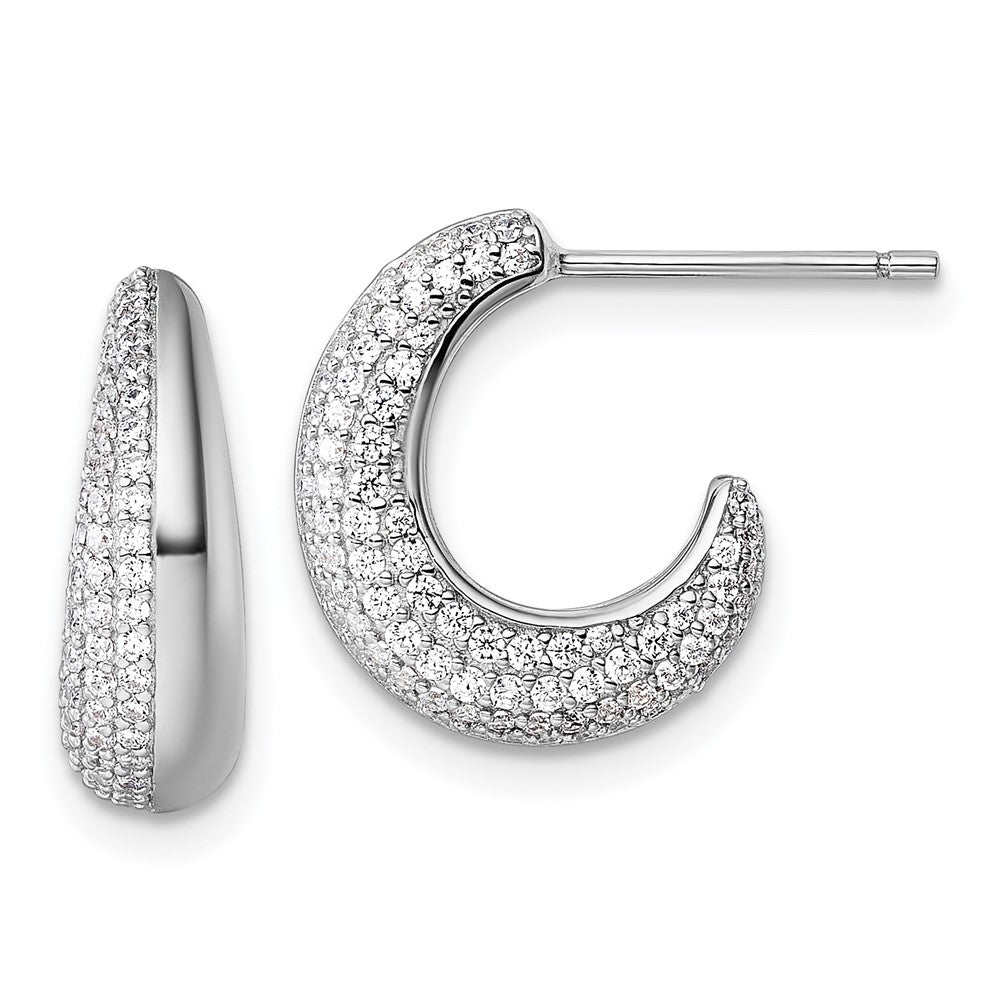 Sterling Silver Rhodium-Plated CZ Textured Post J-Hoop Earrings