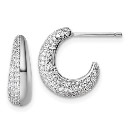 Sterling Silver Rhodium-Plated CZ Textured Post J-Hoop Earrings