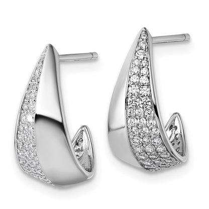 Sterling Silver Rhodium-Plated CZ Polished Post J-Hoop Earrings