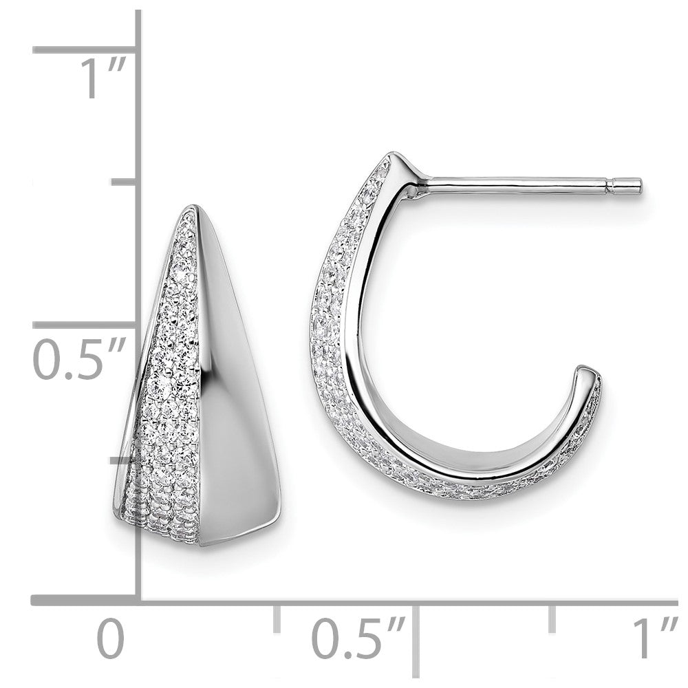Sterling Silver Rhodium-Plated CZ Polished Post J-Hoop Earrings