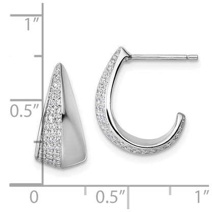 Sterling Silver Rhodium-Plated CZ Polished Post J-Hoop Earrings