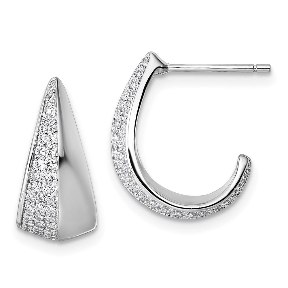 Sterling Silver Rhodium-Plated CZ Polished Post J-Hoop Earrings