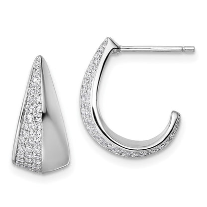 Sterling Silver Rhodium-Plated CZ Polished Post J-Hoop Earrings