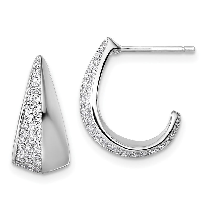 Sterling Silver Rhodium-Plated CZ Polished Post J-Hoop Earrings