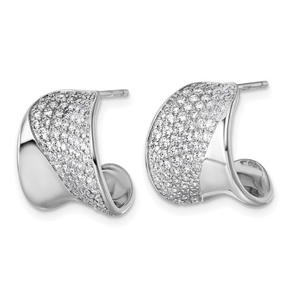 Sterling Silver Rhodium-Plated CZ Polished Post J-Hoop Earrings