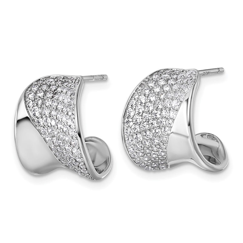 Sterling Silver Rhodium-Plated CZ Polished Post J-Hoop Earrings