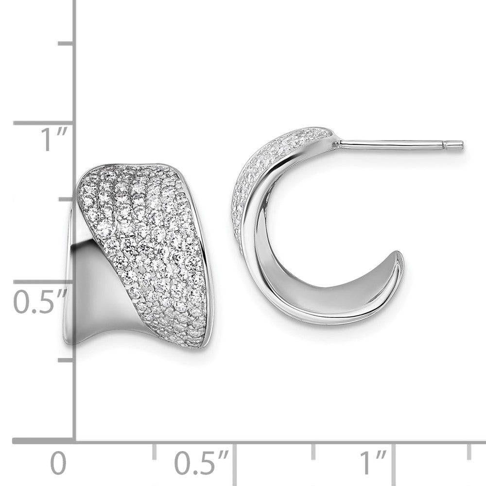 Sterling Silver Rhodium-Plated CZ Polished Post J-Hoop Earrings