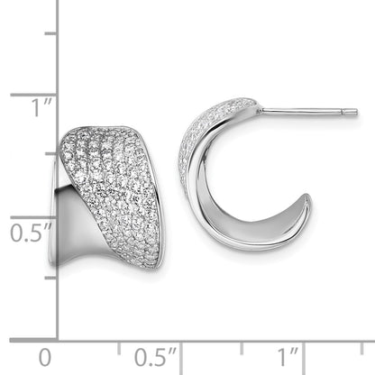 Sterling Silver Rhodium-Plated CZ Polished Post J-Hoop Earrings