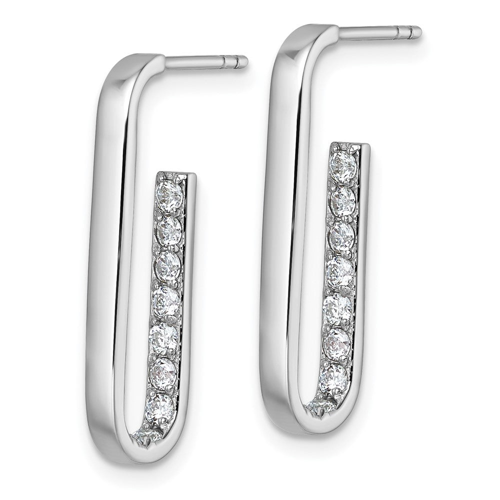 Sterling Silver Rhodium-Plated CZ Polished Rectangle Post Earrings