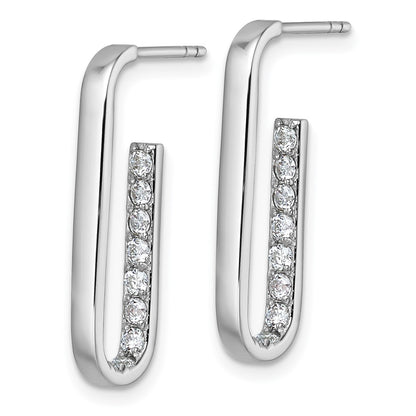 Sterling Silver Rhodium-Plated CZ Polished Rectangle Post Earrings