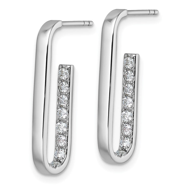Sterling Silver Rhodium-Plated CZ Polished Rectangle Post Earrings