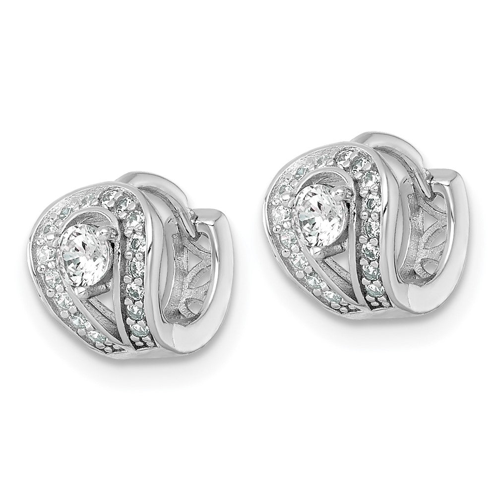 Sterling Silver Rhodium Plated Polished CZ Hinged Huggie Hoop Earrings