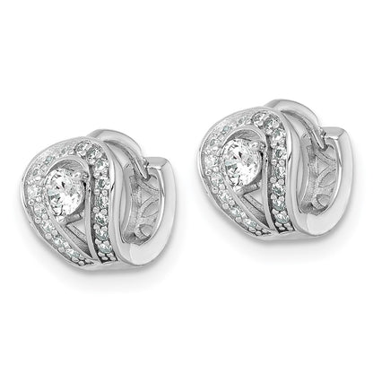 Sterling Silver Rhodium Plated Polished CZ Hinged Huggie Hoop Earrings