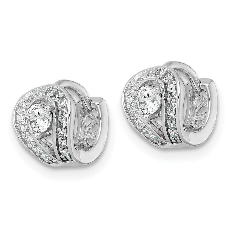 Sterling Silver Rhodium Plated Polished CZ Hinged Huggie Hoop Earrings