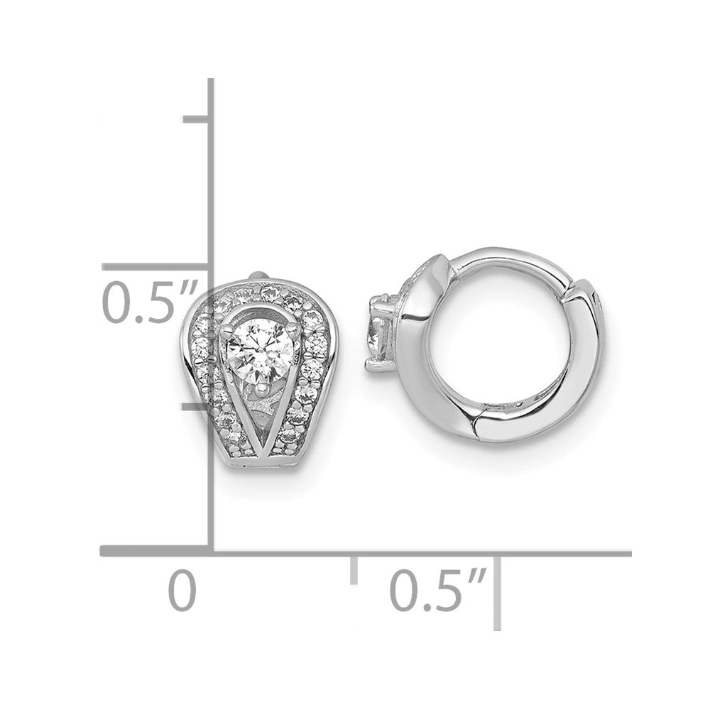 Sterling Silver Rhodium Plated Polished CZ Hinged Huggie Hoop Earrings