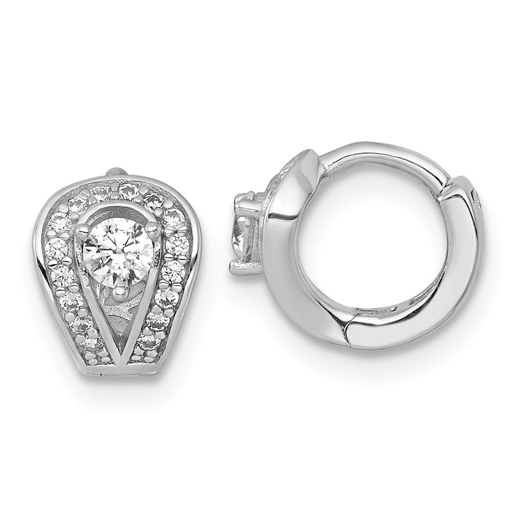 Sterling Silver Rhodium Plated Polished CZ Hinged Huggie Hoop Earrings
