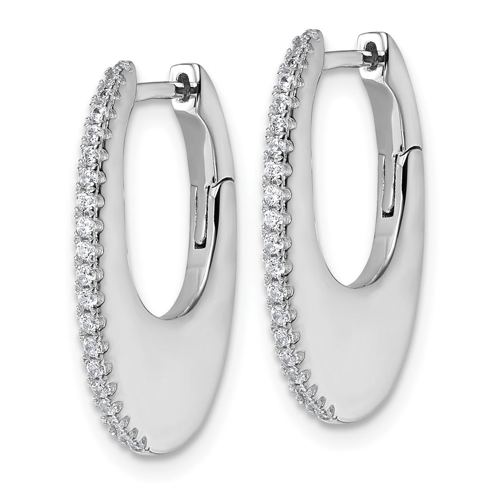 Sterling Silver Rhodium-Plated CZ Polished Hinged Hoop Earrings