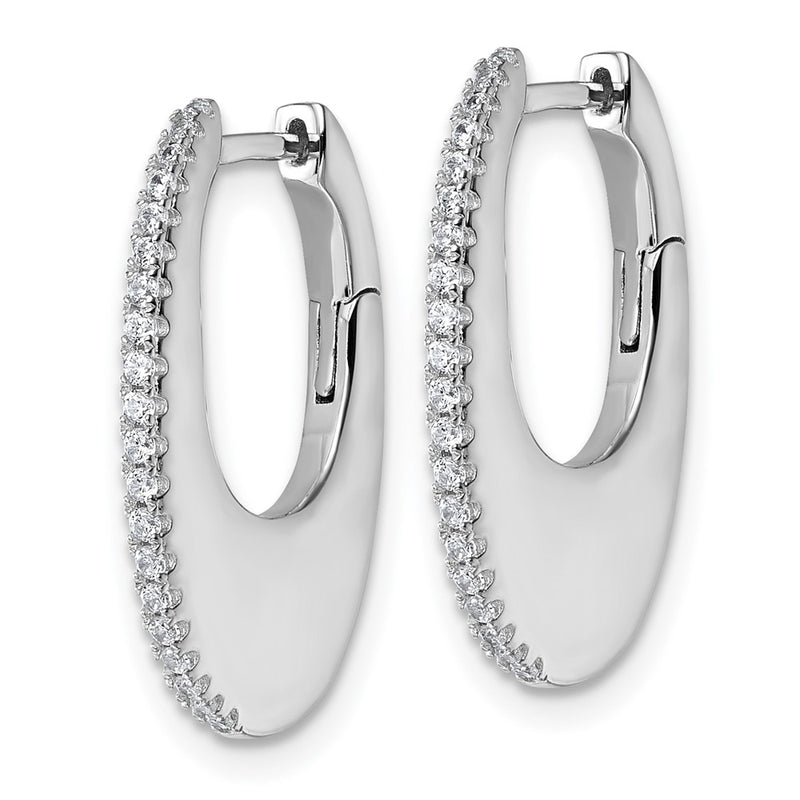 Sterling Silver Rhodium-Plated CZ Polished Hinged Hoop Earrings