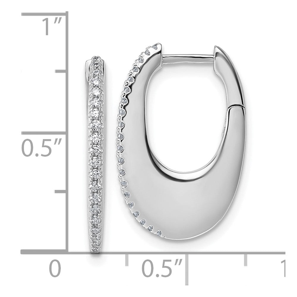 Sterling Silver Rhodium-Plated CZ Polished Hinged Hoop Earrings