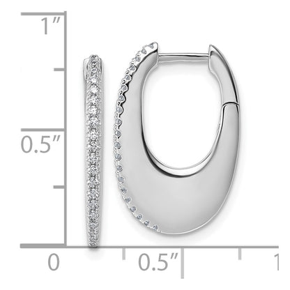 Sterling Silver Rhodium-Plated CZ Polished Hinged Hoop Earrings