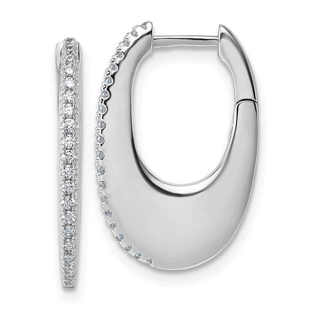 Sterling Silver Rhodium-Plated CZ Polished Hinged Hoop Earrings
