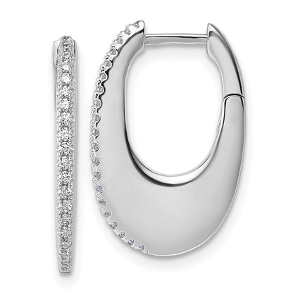 Sterling Silver Rhodium-Plated CZ Polished Hinged Hoop Earrings