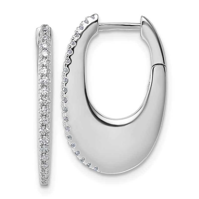 Sterling Silver Rhodium-Plated CZ Polished Hinged Hoop Earrings