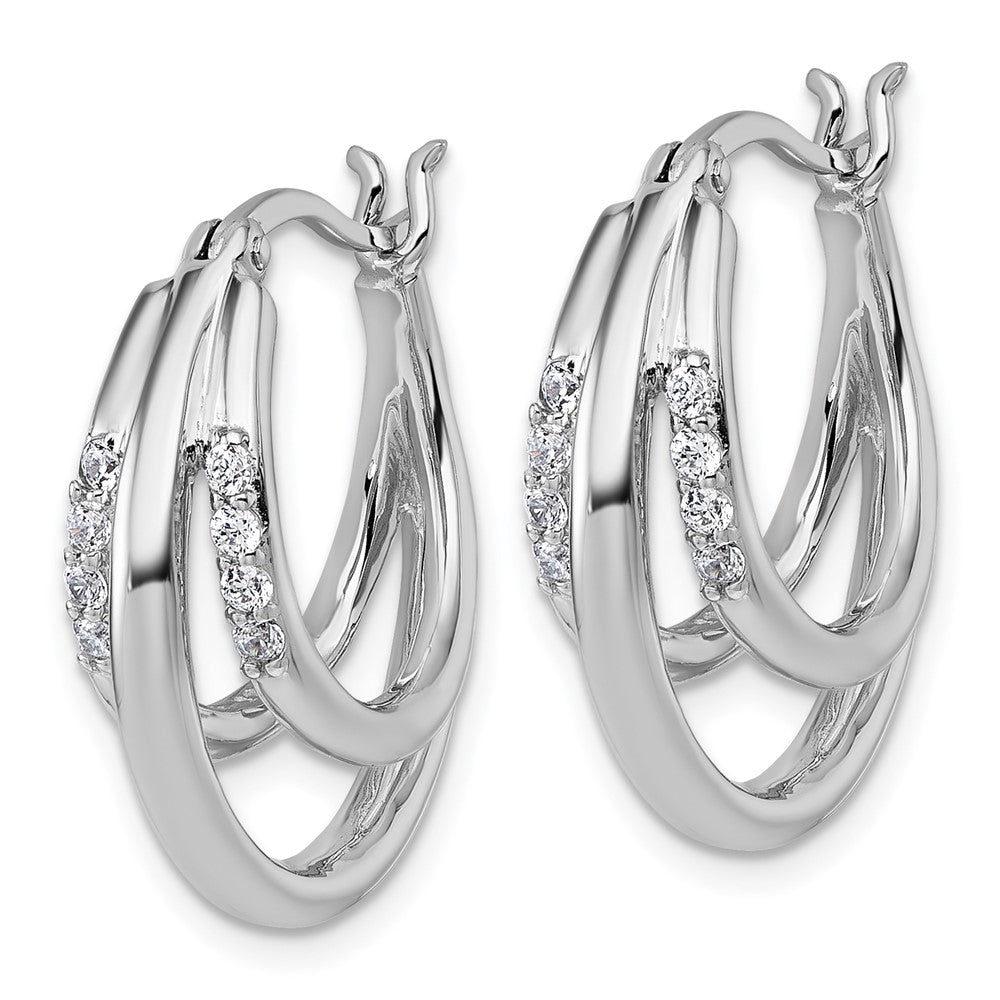 Sterling Silver Rhodium-Plated Polished CZ Hoop Earrings
