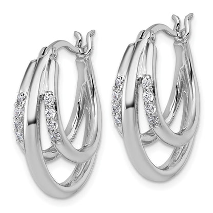 Sterling Silver Rhodium-Plated Polished CZ Hoop Earrings