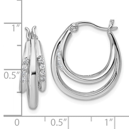 Sterling Silver Rhodium-Plated Polished CZ Hoop Earrings