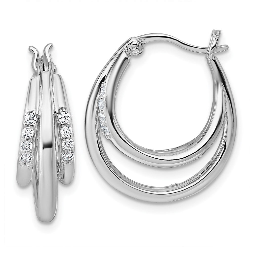 Sterling Silver Rhodium-Plated Polished CZ Hoop Earrings