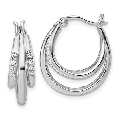 Sterling Silver Rhodium-Plated Polished CZ Hoop Earrings