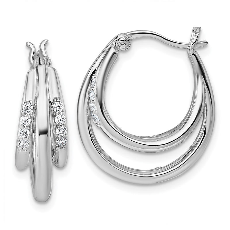 Sterling Silver Rhodium-Plated Polished CZ Hoop Earrings