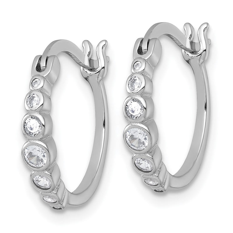 Sterling Silver Rhodium-Plated Graduated CZ Hoop Earrings
