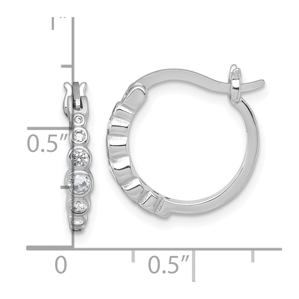 Sterling Silver Rhodium-Plated Graduated CZ Hoop Earrings