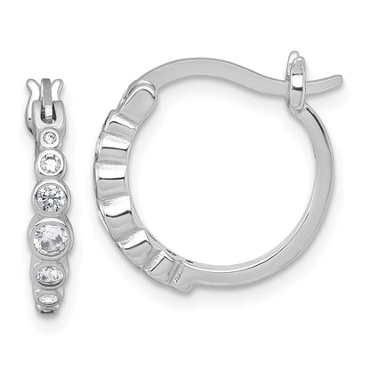 Sterling Silver Rhodium-Plated Graduated CZ Hoop Earrings